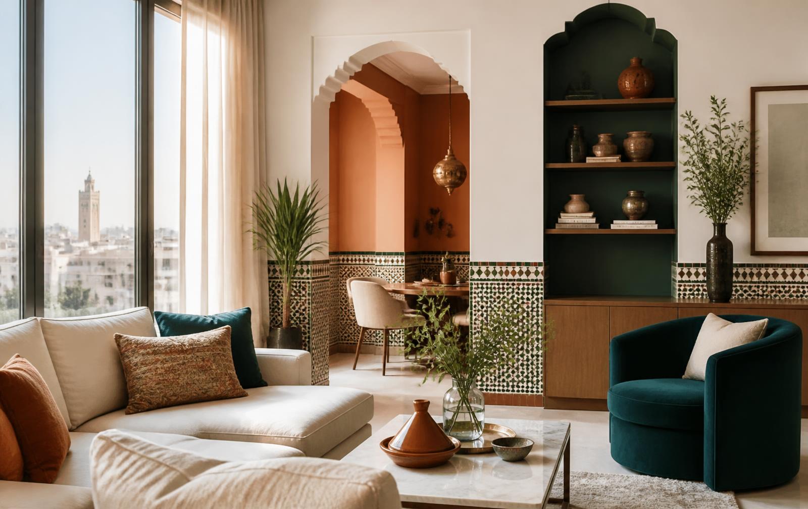 Salon d'un appartement premium géré par MLK Conciergerie au Maroc
